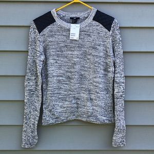 H&M sweater w vegan faux leather shoulder accents